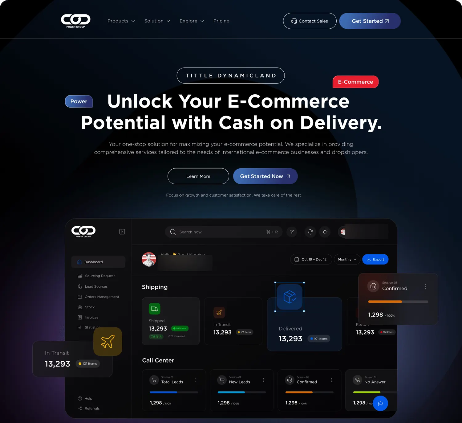COD Power Group — Маркетинговий сайт і операційна панель — статуси доставки, підтвердження кол-центру, замовлення, склад і рахунки в одному вікні